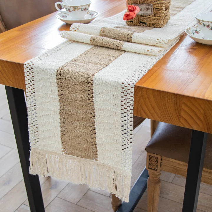 Chic Linen Jute Cotton Table Runner with Tassel – Cabinet Cover